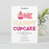 One Happy Cupcake Invite 1st First Birthday Cute Einladung (Stehend Vorderseite)