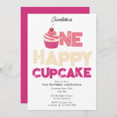 One Happy Cupcake Invite 1st First Birthday Cute Einladung (Vorne/Hinten)