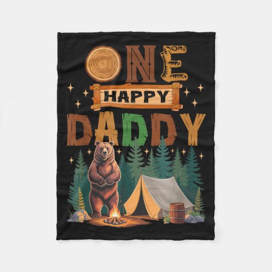 One Happy Daddy Camper 1st Birthday Camng Bear Fleecedecke (Vorderseite)