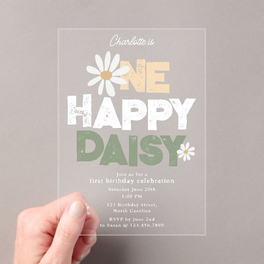 One Happy Daisy Invite 1st First Birthday Cute Acryleinladungen (Insitu (Handheld))