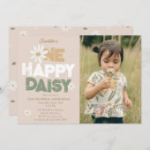 One Happy Daisy Invite 1st First Birthday Photo Einladung (Vorne/Hinten)