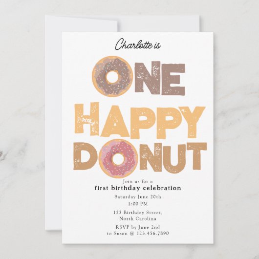 One Happy Donut Invite 1st First Birthday Cute Einladung (Vorderseite)
