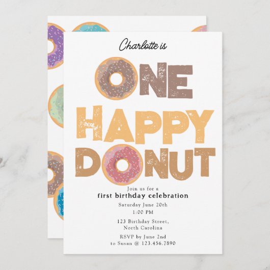 One Happy Donut Invite 1st First Birthday Cute Einladung