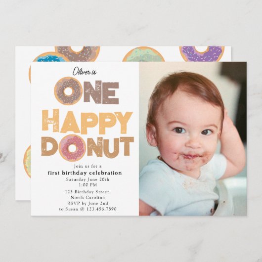 One Happy Donut Invite 1st First Birthday Photo Einladung