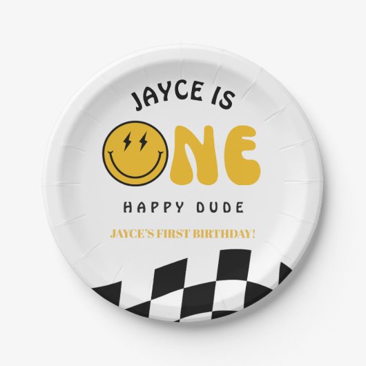 One Happy Dude 1st Birthday Checkered Paper Plates Pappteller (Vorderseite)