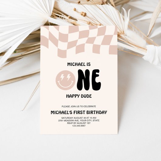 One Happy Dude 1st Birthday Editable Invitation  Einladung