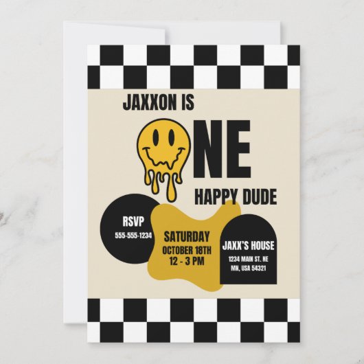 ONE Happy Dude Birthday Invitation Einladung (Vorderseite)