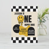 ONE Happy Dude Birthday Invitation Einladung (Stehend Vorderseite)