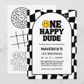 One Happy Dude Boy's Retro 1st Birthday Einladung (Vorne/Hinten)