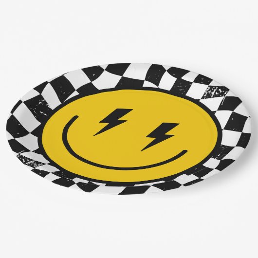 One Happy Dude Boy's Retro 1st Birthday  Pappteller (Schrägansicht)