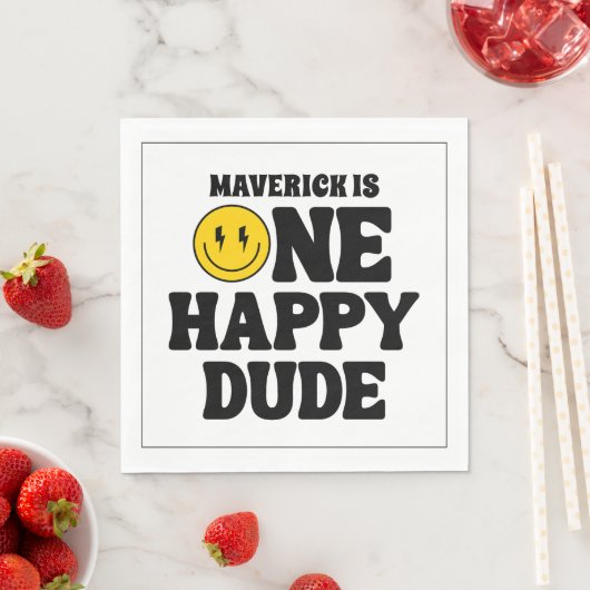 One Happy Dude Boy's Retro 1st Birthday  Serviette (Beispiel)