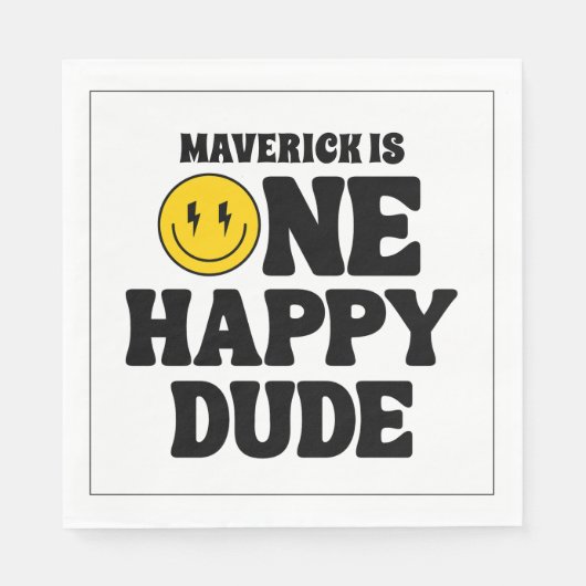 One Happy Dude Boy's Retro 1st Birthday  Serviette (Vorderseite)