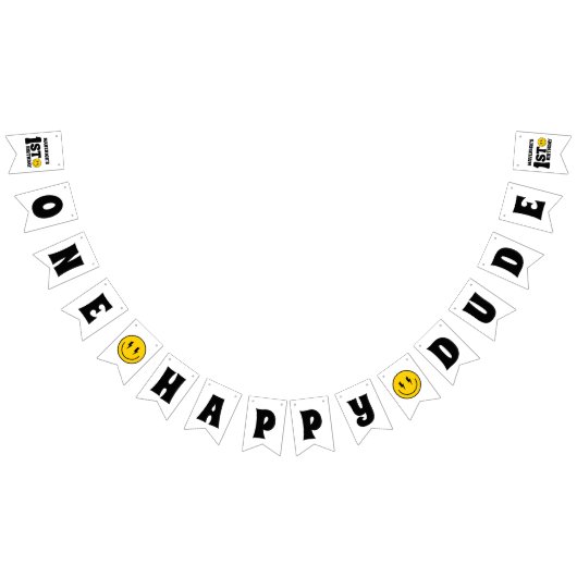 One Happy Dude Boy's Retro 1st Birthday Wimpelkette (Alle)