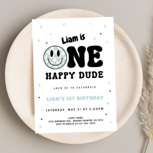 One Happy Dude Checkered Einladung