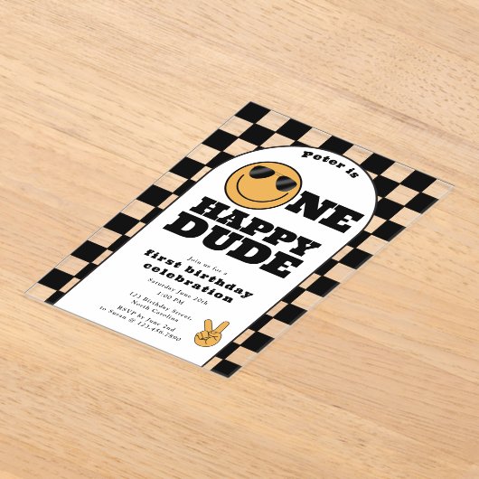 One Happy Dude Invite 1st First Birthday Cute Boy Acryleinladungen (Ablage )