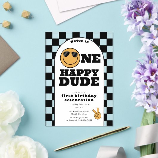 One Happy Dude Invite 1st First Birthday Cute Boy Acryleinladungen (In Situ (Hochzeit))
