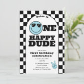 One Happy Dude Invite 1st First Birthday Cute Boy Einladung (Stehend Vorderseite)