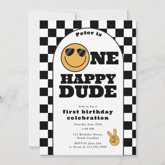 One Happy Dude Invite 1st First Birthday Cute Boy Einladung (Vorderseite)