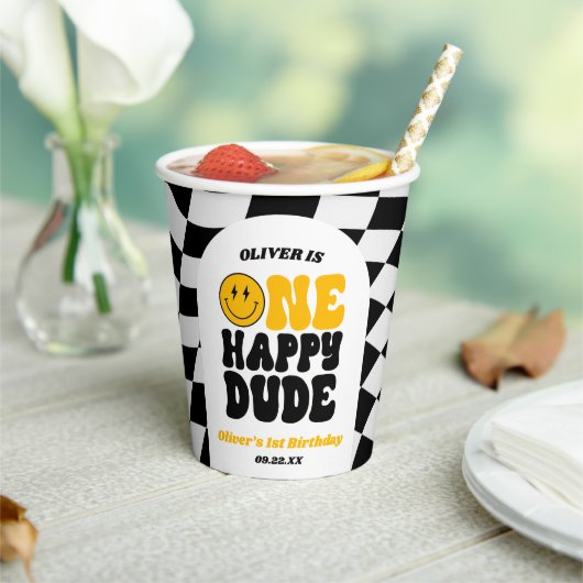 One Happy Dude Retro First 1st Birthday Party Pappbecher (In Situ)