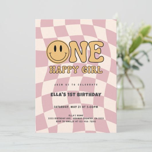 ONE HAPPY GIRL BIRTHDAY INVITATION EINLADUNG (Stehend Vorderseite)