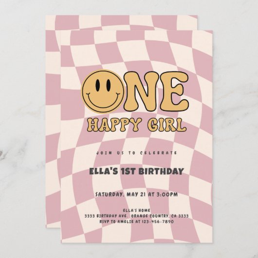 ONE HAPPY GIRL BIRTHDAY INVITATION EINLADUNG (Vorne/Hinten)