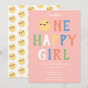One Happy Girl Birthday Invite 1. Geburtstag Sun Einladung