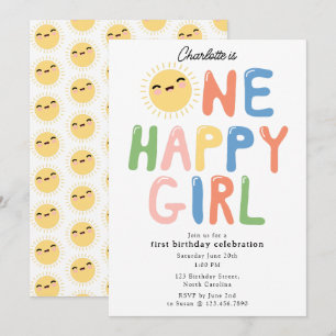 One Happy Girl Birthday Invite 1. Geburtstag Sun Einladung