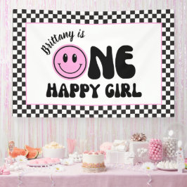 One Happy Girl Pink Happy Face Birthday Banner