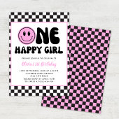 One Happy Girl Pink Happy Face Birthday Einladung