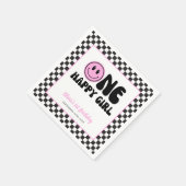 One Happy Girl Pink Happy Face Birthday Serviette (Ecke)