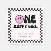 One Happy Girl Pink Happy Face Birthday Serviette (Vorderseite)