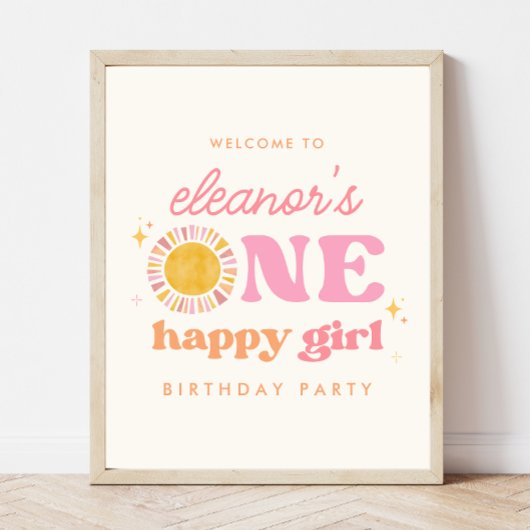 One Happy Girl Sun 1. Geburtstag Begrüßungszeichen Poster