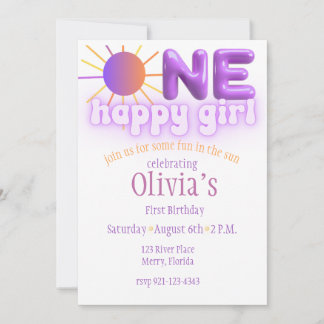 One Happy Girl, Sun Thema Geburtstag Einladungen