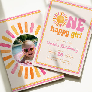 One Happy Girl Sunshine 1. Geburtstag Einladung