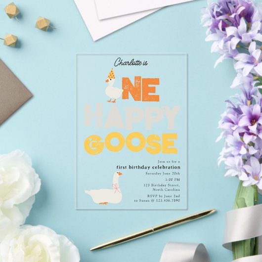 One Happy Goose Invite 1st First Birthday Cute Acryleinladungen (In Situ (Hochzeit))