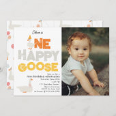 One Happy Goose Invite 1st First Birthday Photo Einladung (Vorne/Hinten)