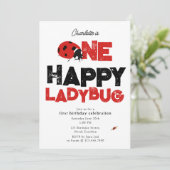 One Happy Ladybug Invite 1st First Birthday Cute Einladung (Stehend Vorderseite)