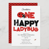 One Happy Ladybug Invite 1st First Birthday Cute Einladung (Vorne/Hinten)