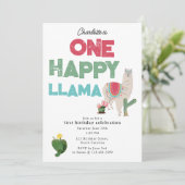 One Happy Llama Invite 1st Girl Birthday Einladung (Stehend Vorderseite)