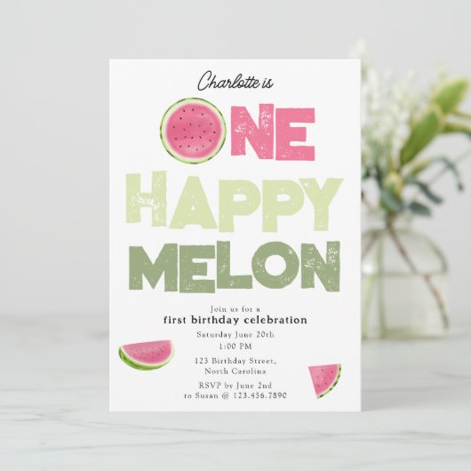 One Happy Melon Invite 1st Summer Birthday Einladung (Stehend Vorderseite)