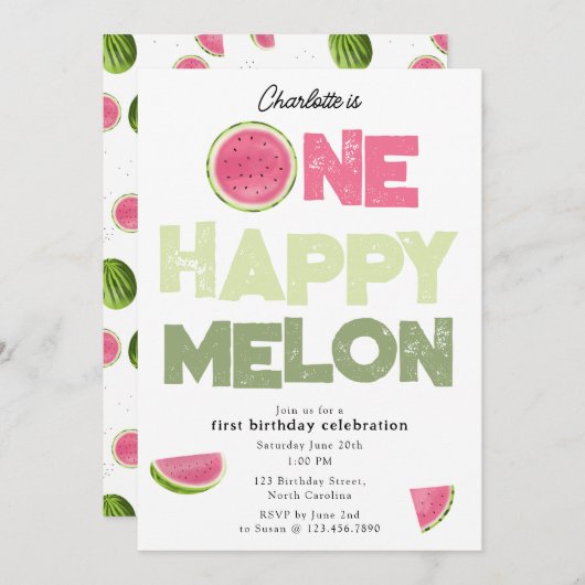 One Happy Melon Invite 1st Summer Birthday Einladung (Vorne/Hinten)