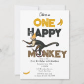 One Happy Monkey Cute Invite 1st First Birthday Einladung (Vorderseite)