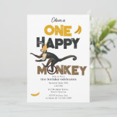 One Happy Monkey Cute Invite 1st First Birthday Einladung (Stehend Vorderseite)
