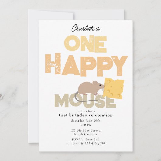 One Happy Mouse Invite 1st Cute Birthday Einladung (Vorderseite)