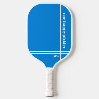One Happy Pickler Blue White Initials Funny Pickleball Schläger