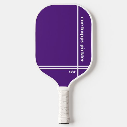 One Happy Pickler Lila White Initials Funny Pickleball Schläger (Vorderseite)