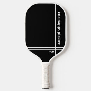 One Happy Pickler Schwarz-weiß Initials Funny Pickleball Schläger