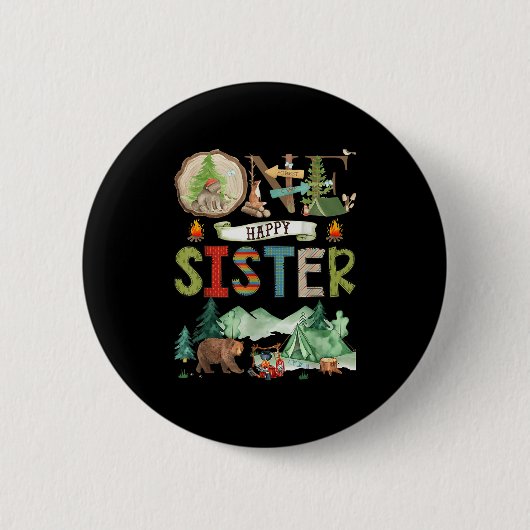 One Happy Sister Camper 1st Birthday Camng Bear Button (Vorderseite)