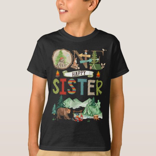 One Happy Sister Camper 1st Birthday Camng Bear T-Shirt (Vorderseite)
