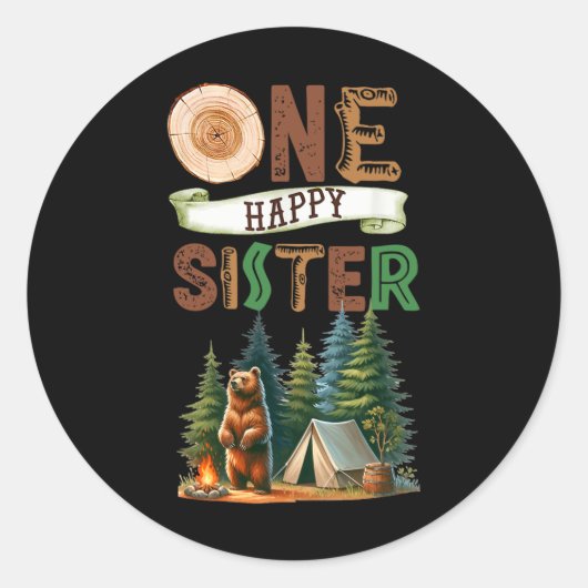 One Happy Sister Camper First Birthday Camping Bea Runder Aufkleber (Vorderseite)